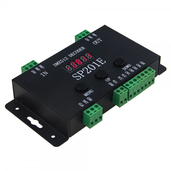 WS2812B WS2811 DMX to SPI Controller Decoder, W/ 99 Color Modes, 5 Channel DMX 512 RGB WW Decoder Controller for SK6812 WS2801 WS2813 LP6803 8806 1903 RGBWW LED Pixels Light Strip DC5V~24V