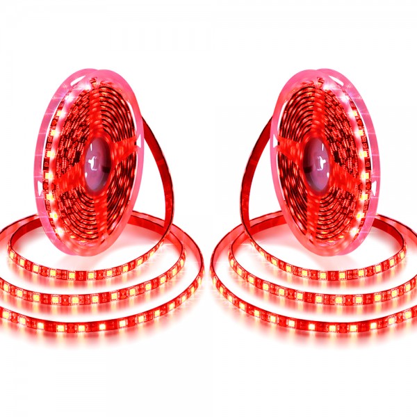 LED Light Strip Red 32.8ft Waterproof IP65 10M 600 LEDs 60 LEDs/M 5050 SMD Black PCB DC 12V with Enhanced 3M VHB Foam Tape for Home Garden Decoration Lighting, 2X 16.4ft, No Power Supply