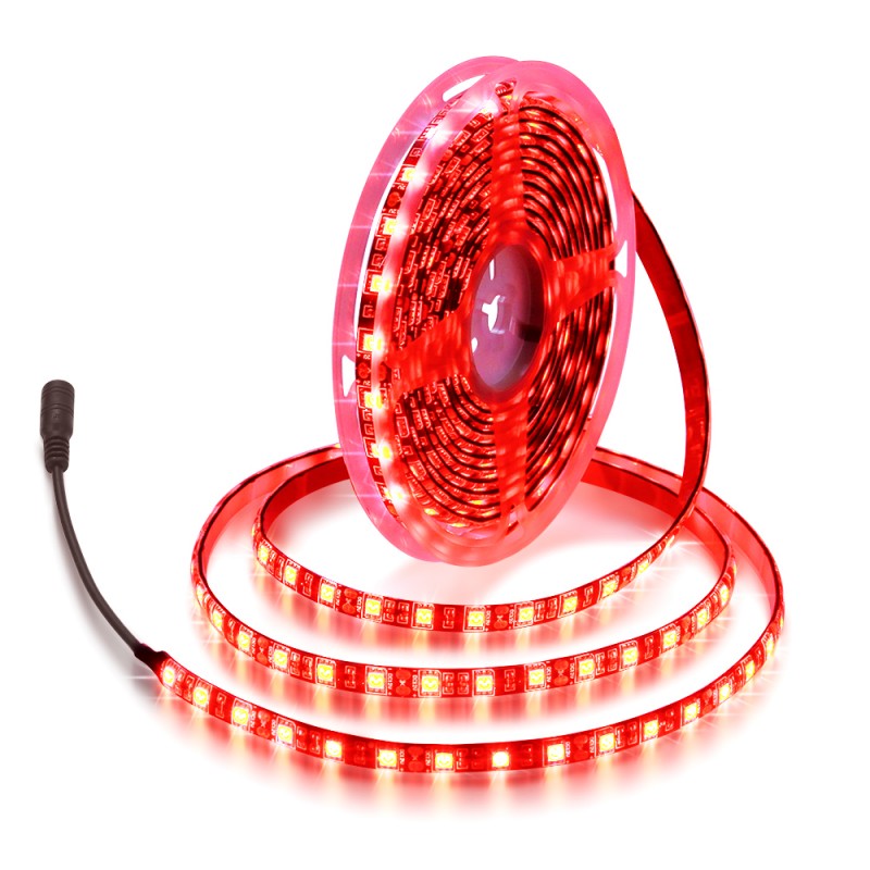 16.4ft 5050 SMD Red LED Flexible Strip Ribbon Light 5M 300 LEDs Waterproof IP65 DC 12V for Home Garden Commercial Area Lighting
