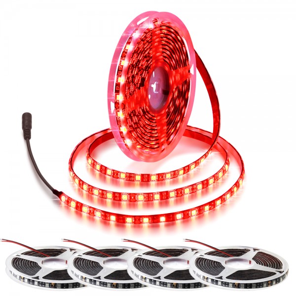Red LED Strip Lights Waterproof IP65 82ft, 5-Pack of 16.4ft/5M 60 LEDs/M Black PCB 5050 12V LED Light Strip W/ Enhanced 3M VHB Foam Tape for Home Garden Decoration Lighting, No Power Supply