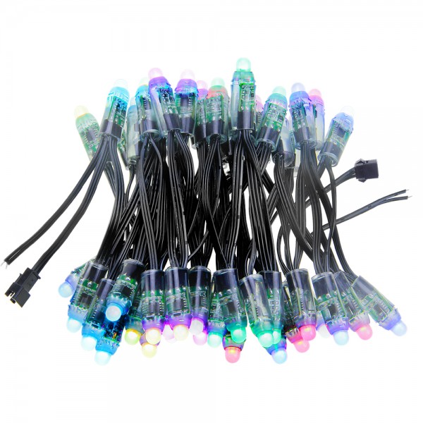 WS2811 Addressable LED Pixel Light 50pcs 5V 12MM Digital Dream Color Diffused RGB LED Pixels Module Round Black Wire IP68 Waterproof