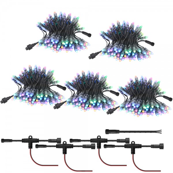 500pcs WS2811 12V LED Pixels Addressable RGB Programmable String Lights 12mm Diffused Digital Dream Color LED Bullet Modules Waterproof IP68 ALT-Connector for LED Screen Billboard Holiday