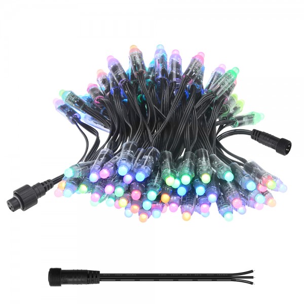 WS2811 12V LED Pixels 100pcs Addressable RGB LED String Lights 12mm Diffused Digital Dream Color Programmable LED Bullet Module Light Waterproof IP68 with 3pin Weatherproof ALT-Connector