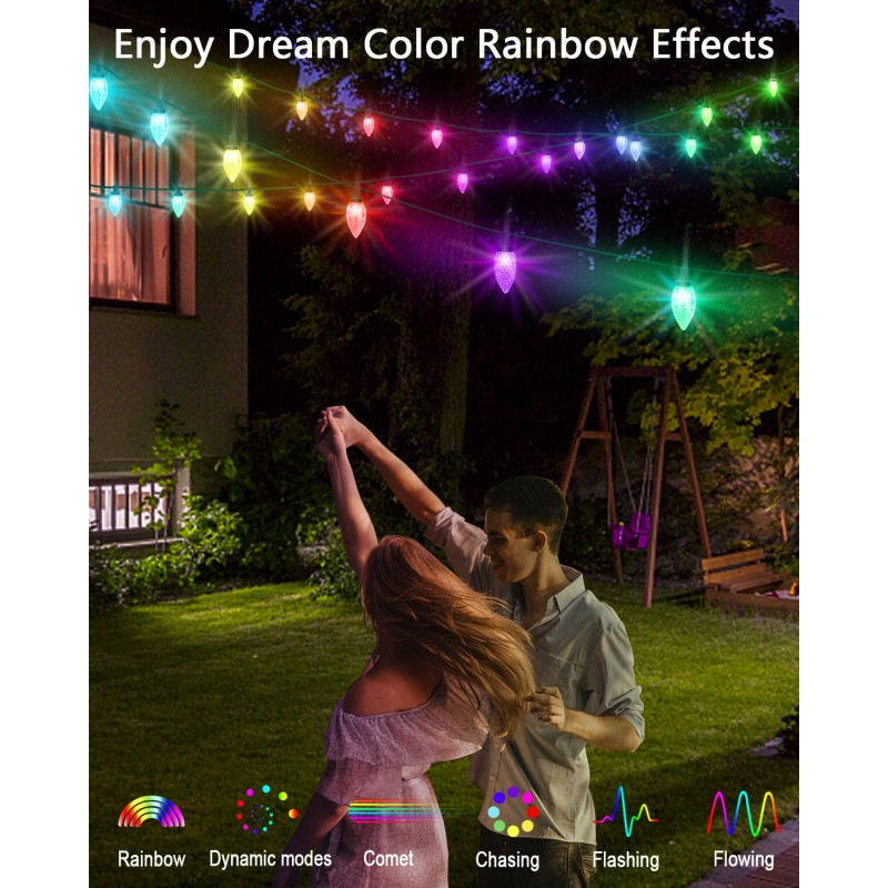 Color Chase Bluetooth APP Controlled Outdoor Holiday String Lights C9 LED  Christmas Lights Kit