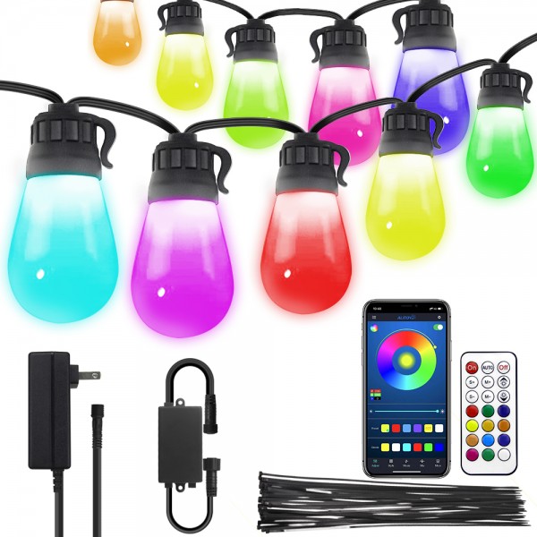 Outdoor String Lights Patio Lights 68.5ft Color Changing RGB Warm White Christmas Lights Dream Color Rainbow Lights APP Control 20 Bulbs Waterproof Shatterproof for Garden Porch Backyard Café
