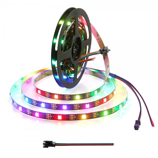 Addressable RGB LED Strip WS2812B Programmable Dream Color Digital LED Pixels Ribbon Light 16.4ft 150 LEDs 5V DC Not Waterproof Black FPCB, Eco Version, No Power Supply Controller