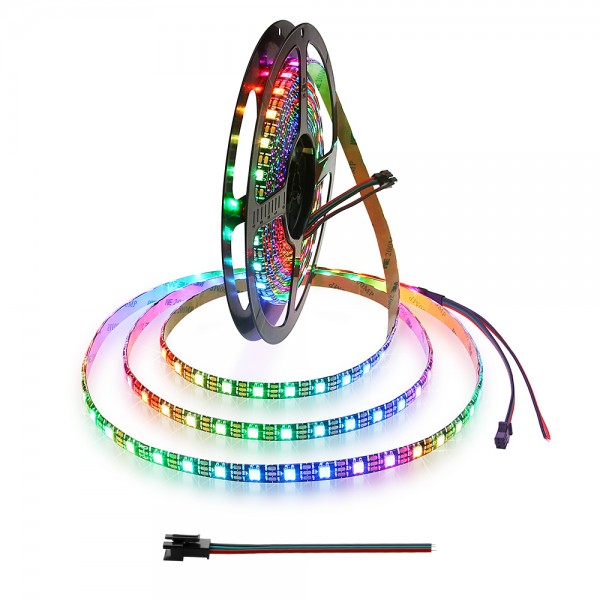 Addressable LED Strip WS2812B RGB 300 LED Pixels Light Programmable Dream Color Digital LED Ribbon 16.4ft Waterproof IP65 DC 5V Black PCB, Eco Version, No Power Supply Controller