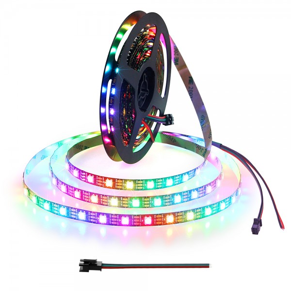 WS2812B LED Strip Addressable LED Pixels Light 300 LEDs 16.4ft DC 5V Programmable Dream Color Digital RGB LED Ribbon Lights Black PCB, Eco Version, No Power Supply Controller