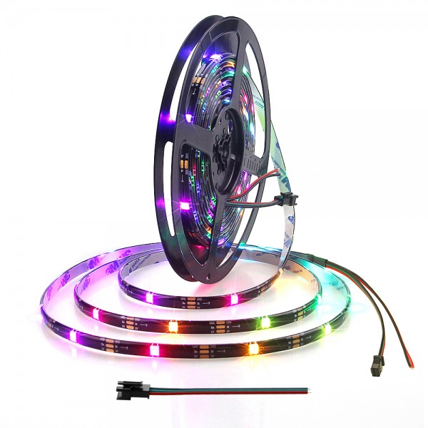 WS2812B LED Strip Addressable RGB LED Pixels 16.4ft 90 LEDs Light Waterproof IP65 Black FPCB DC 5V Programmable Dream Color Digital LED Ribbon Lights, Eco Version, No Power Supply Controller