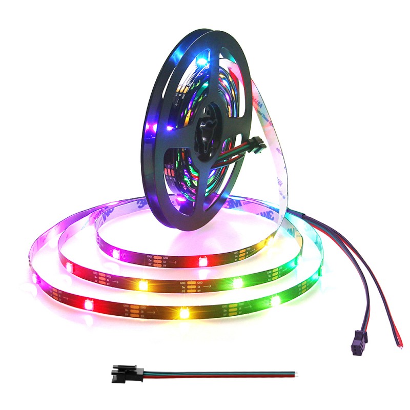 WS2812B Addressable RGB LED Strip Programmable Dream Color Digital LED Pixels Ribbon Light 16.4ft 90 LEDs 5V DC Not Waterproof Black FPCB, Eco Version, No Power Supply Controller