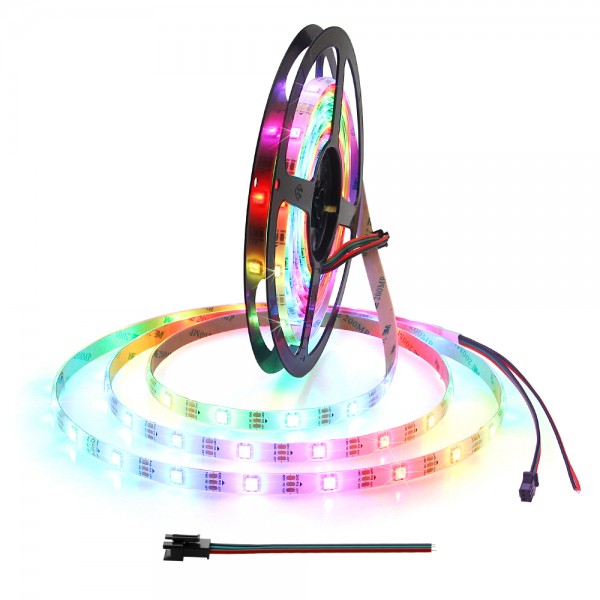 16.4ft WS2812B RGB Addressable LED Strip 5m 150 LEDs Programmable Dream Color Digital LED Pixel Ribbon Light Waterproof IP65 DC 5V White PCB, Eco Version, No Power Supply Controller