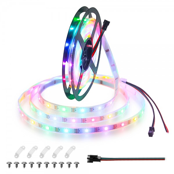 WS2812B Individually Addressable RGB LED Strip 16.4ft 150 LED Pixels Dream Color Digital Programmable LED Ribbon Light 5V Waterproof IP67 White PCB, Eco Version, No Power SupplyController