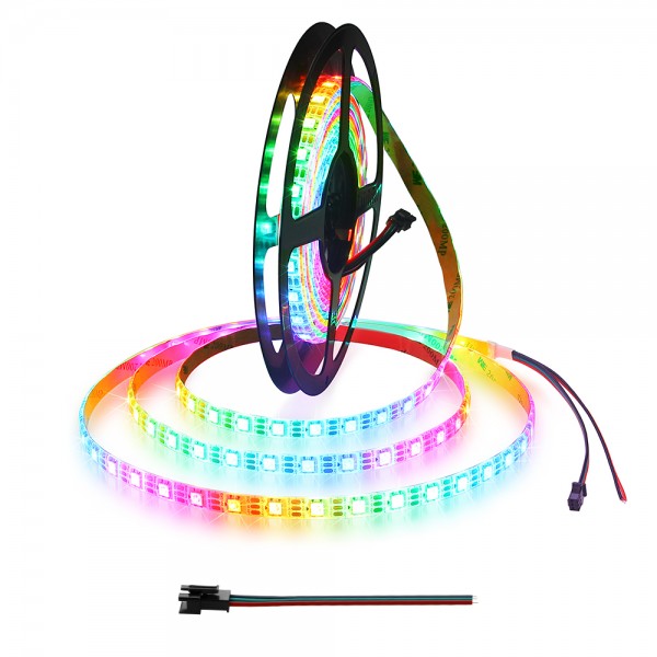 16.4ft WS2812B Addressable Digital RGB LED Strip Pixels Lights 5m 300 LEDs Programmable Dream Color LED Ribbon Light Waterproof IP65 DC 5V, Eco Version, No Power Supply Controller