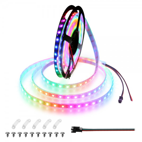 WS2812B LED Strip Addressable RGB Programmable Digital LED Pixels Light 16.4ft 300 LEDs Dream Color Rainbow LED Ribbon Lights 5V Waterproof IP67, Eco Version, No Power Supply Controller