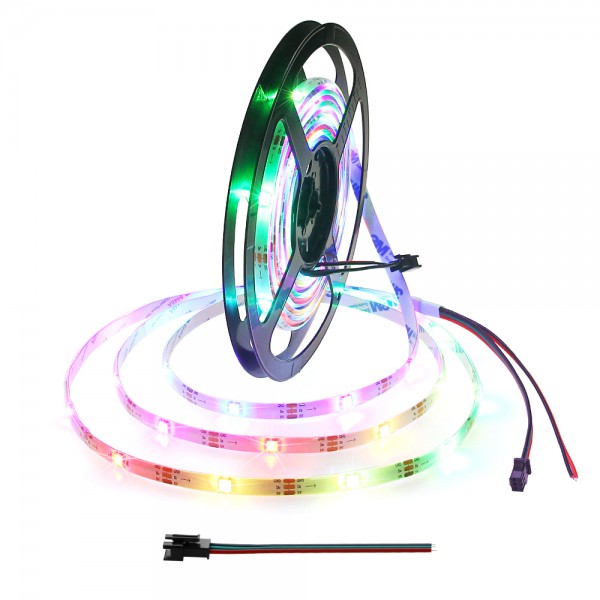 16.4ft WS2812B RGB Addressable LED Strip 5m 90 LEDs Programmable Dream Color Digital LED Pixel Ribbon Light Waterproof IP65 DC 5V White PCB, Eco Version, No Power Supply Controller