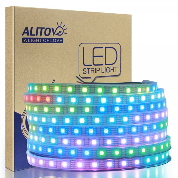 WS2813 12V LED Strip Light 12V WS2812B RGB Addressable LED Pixel Tape Light WS2815 Programmable LED Felxible Strip 16.4ft/5m 300 LEDs Waterproof IP67 Black PCB for Decor Lighting Project