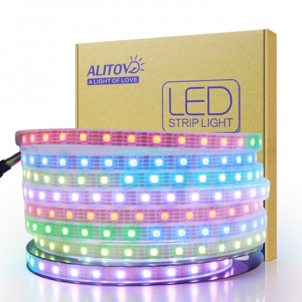 12V WS2812B LED Strip Light WS2813 12V RGB Addressable LED Pixel Tape Light WS2815 Programmable LED Felxible Strip 16.4ft/5m 300 LEDs Waterproof IP67 White PCB for Decor Lighting Project