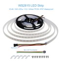 12V WS2812B LED Strip Light WS2813 12V RGB Addressable LED Pixel Tape Light WS2815 Programmable LED Felxible Strip 16.4ft/5m 300 LEDs Waterproof IP67 White PCB for Decor Lighting Project