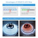 WS2815 LED Strip Light 12V WS2813 WS2812B Individually Addressable RGB LED Pixel Strip 16.4ft 300 LEDs Programmable Digital LED Light Non-Waterproof White PCB for Decor Lighting Project