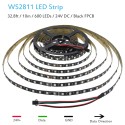 32.8ft 24V WS2811 Addressable RGB LED Strip Light Programmable Dream Color Digital Flexible LED Pixel Light Rainbow Chasing Effect LED Rope 10m 600 LEDs 5050 SMD Non-Waterproof Black PCB