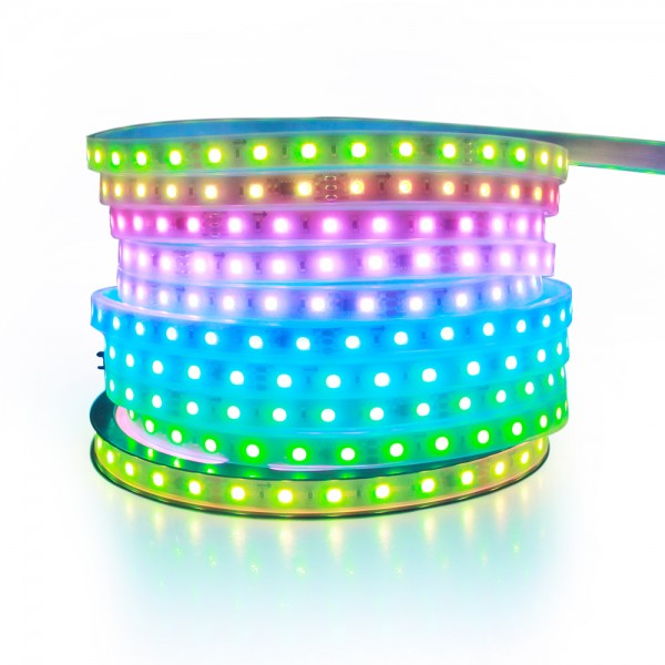 WS2811 Addressable RGB LED Strip Light 24V 32.8ft 600 LEDs Dream Color Programmable Digital LED Pixel Lights Rainbow Chasing Effect Light Waterproof IP67 White PCB for Arduino Raspberry Pi