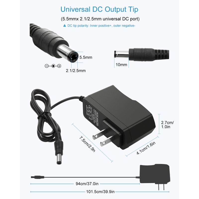 DC 12V 1A Power Supply 1000mA 12W AC/DC Adapter, 100~240V AC to DC