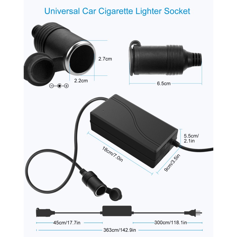 AC to DC Converter 110V to 12V Converter 20.8A 250W with Car Cigarette  Lighter Socket