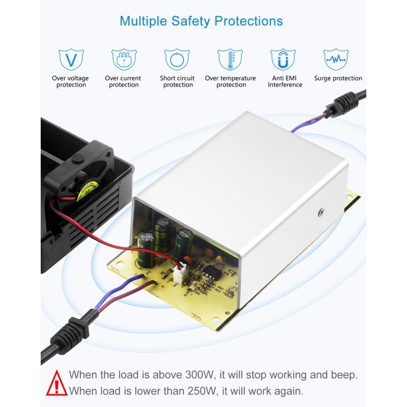 AC to DC Converter 110V to 12V Converter 20.8A 250W with Car Cigarette  Lighter Socket