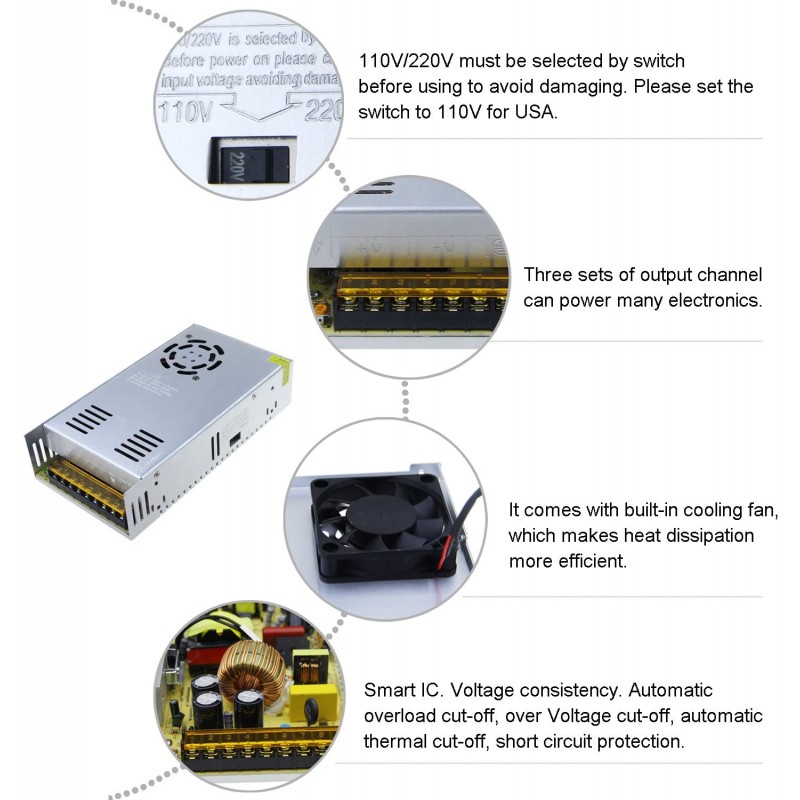 Adaptateur Transformateur 220V To DC12V LED Strip Power 12V 20A