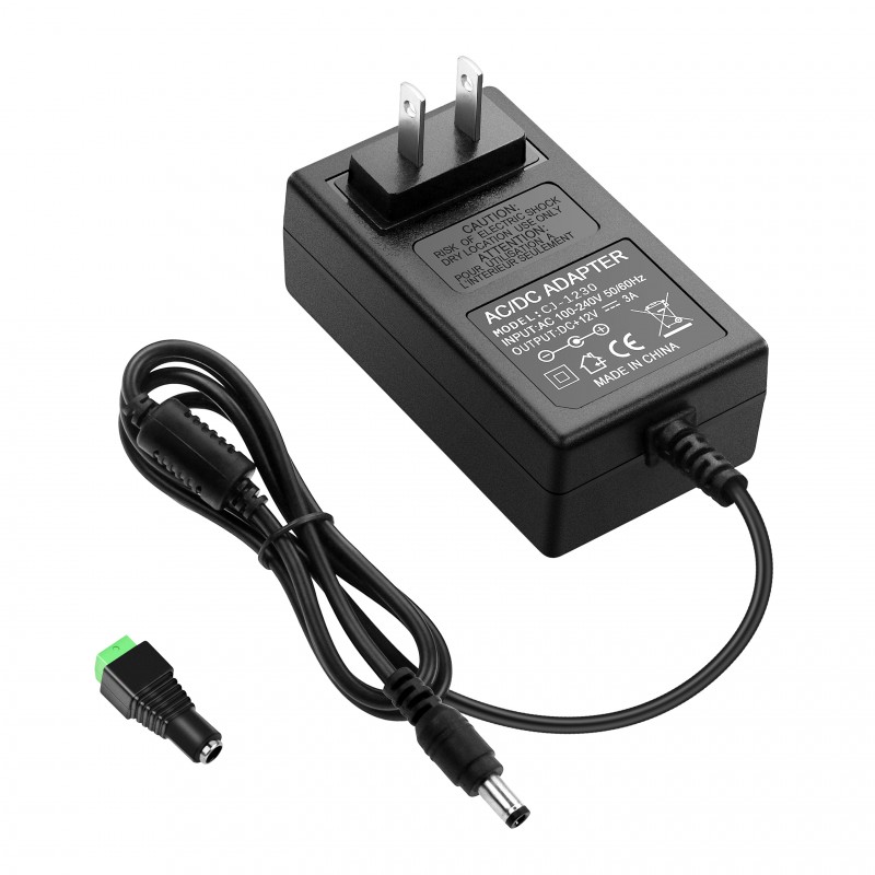12V 3A Power Supply Adapter 100~240V AC to DC 12 Volt 3 Amp 72W Converter 12 vdc 3000mA 2.2A 2.4A 2.5A 2.8A Available 5.5mm x 2.5mm 2.1mm for LED Strip Light CCTV Security Camera Router