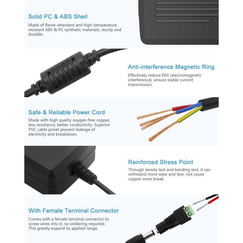 Electronicspices 12V 5A Power Supply Adapter AC DC Converter for 5050 3528  LED Strip Light 3D Printer LED Driver CCTV Security System LCD Monitor