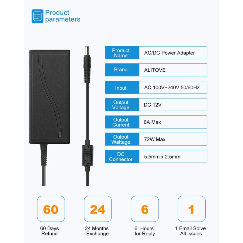 HOUHUI 12V 6A Netzteil Adapter, AC 100-240V bis DC 12 Volt 6 Amp 72W  Stromversorgung für LED Streifen, TVs DVD LCD Monitor Funkgerät Kamera -  Euro Stecker 5,5 * 2,5/2,1mm: : Elektronik & Foto