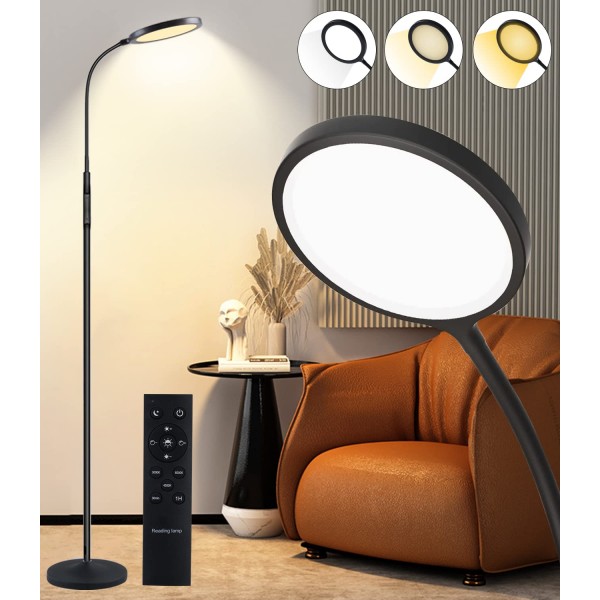 Samsion Floor Lamp, Led Floor Lamps for Living Room, Bright Modern Reading Floor Lamp with Stepless Adjust Color Temperatures & Brightness, Standing Lamp with Remote & Touch Control (Black)