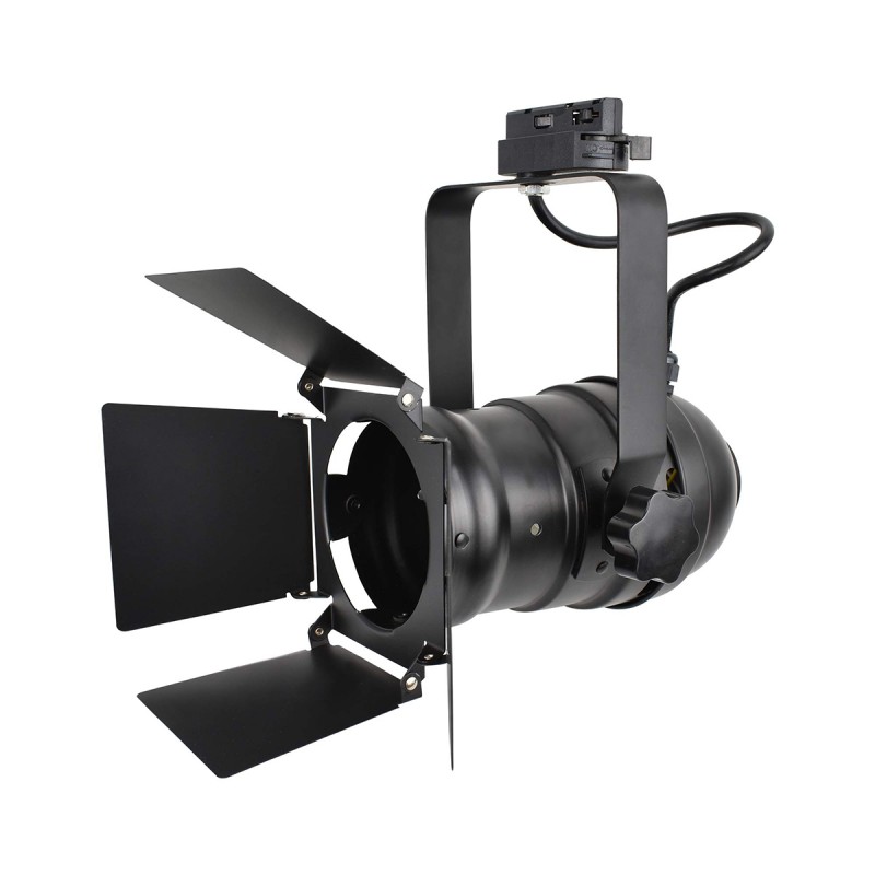 Samsion TRK9000 Theater Track Lighting Head Stage Light with Barn Door Flippers Black Frost Paint Finish